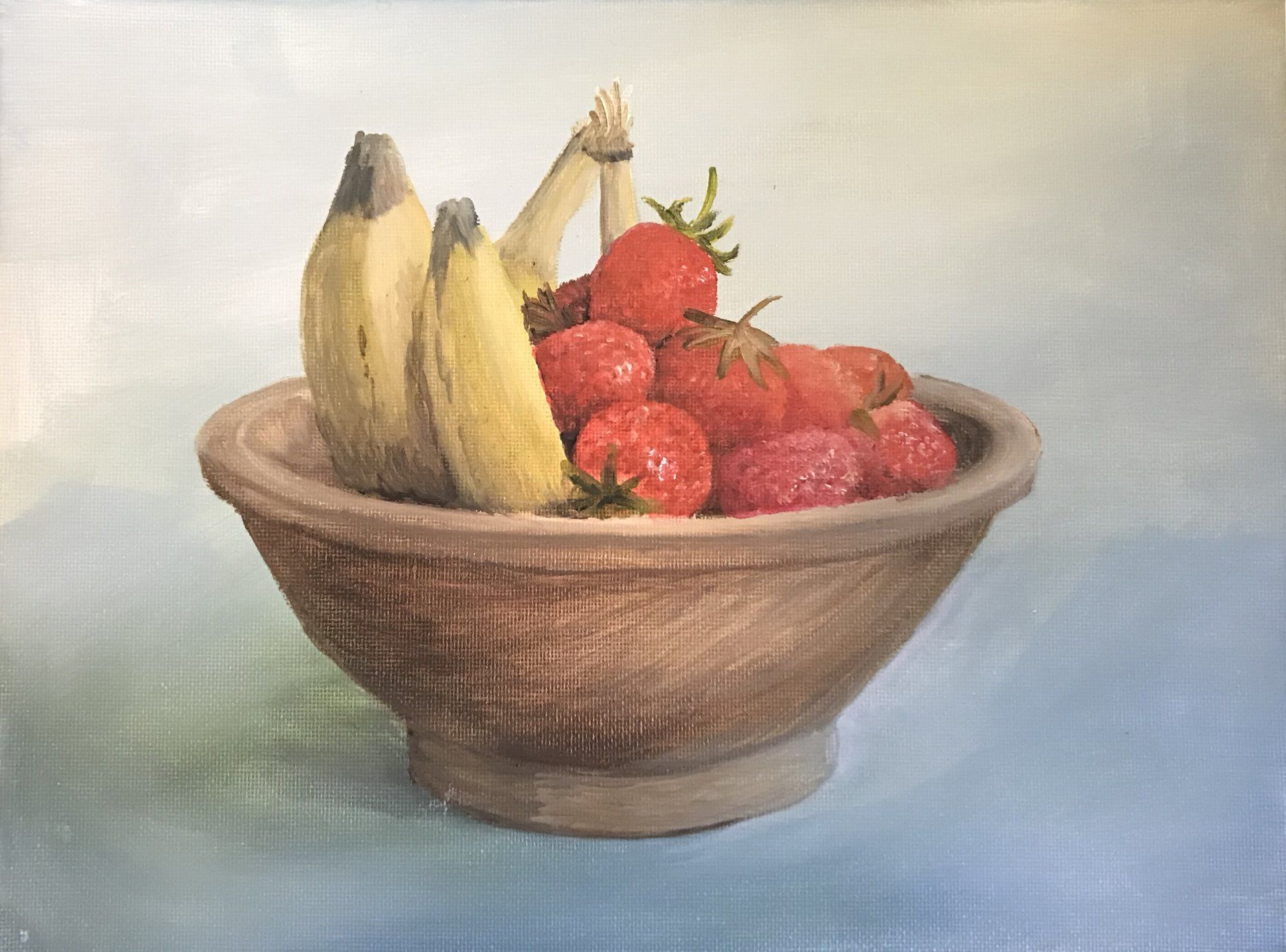 Still life with strawberries and bananas
