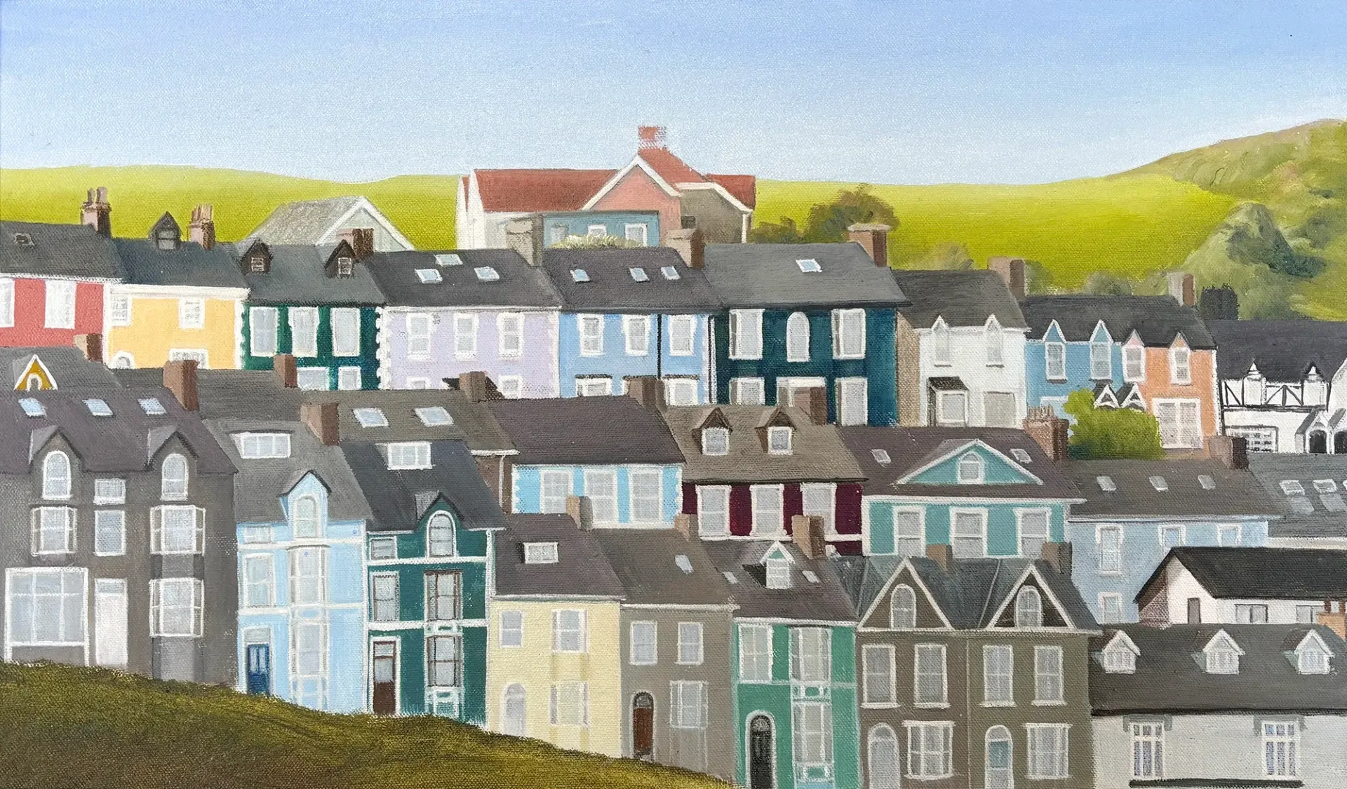 New Quay houses Oil painting of New Quay as seen from the sea