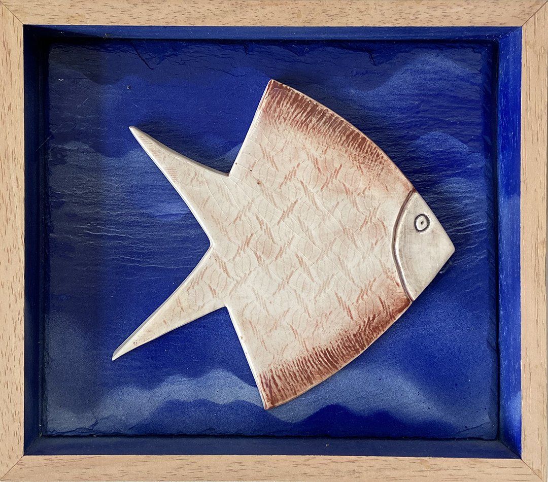 ceramic fish in a box frame