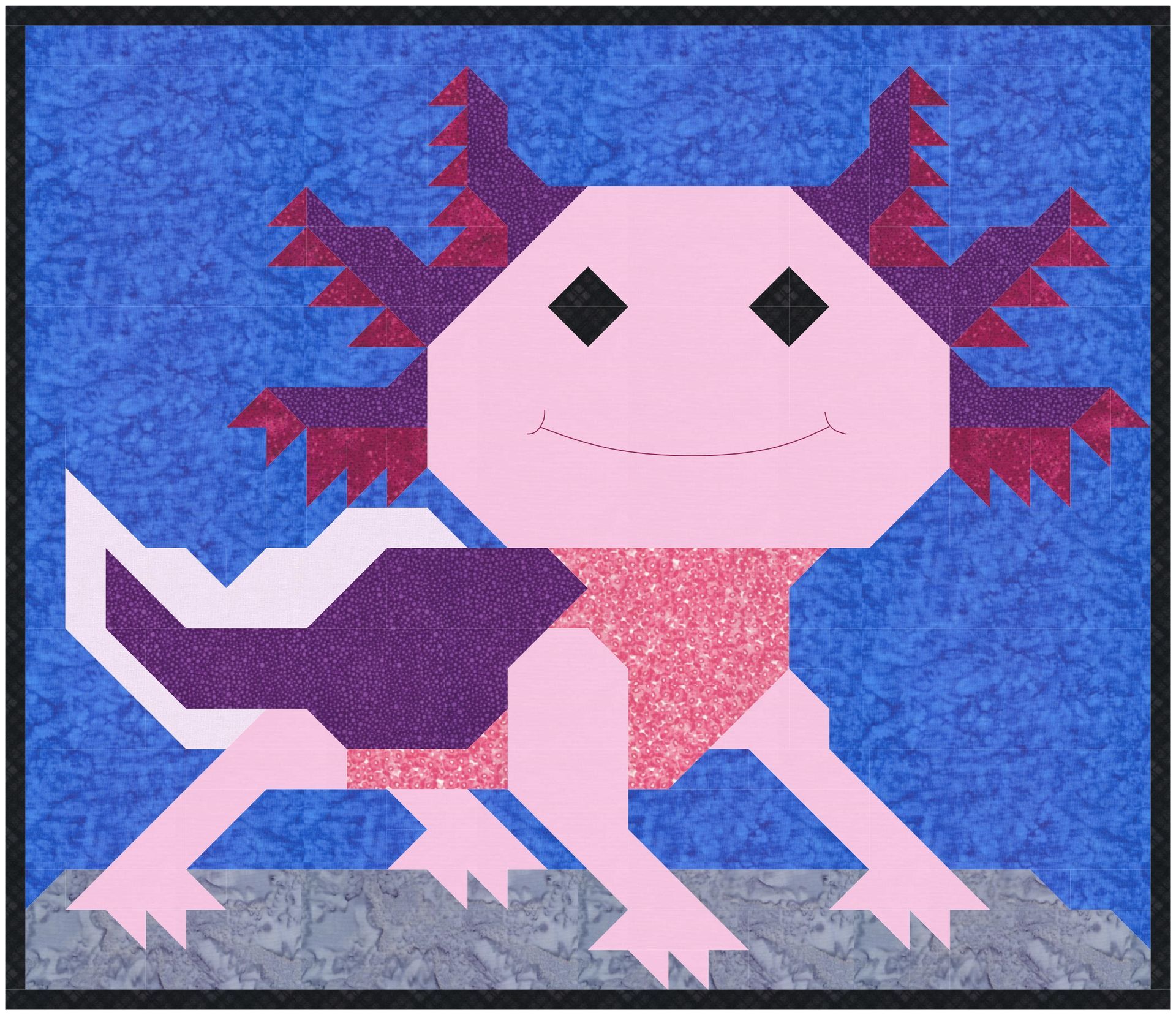 Counted Quilts Axolotl Quilt with smile