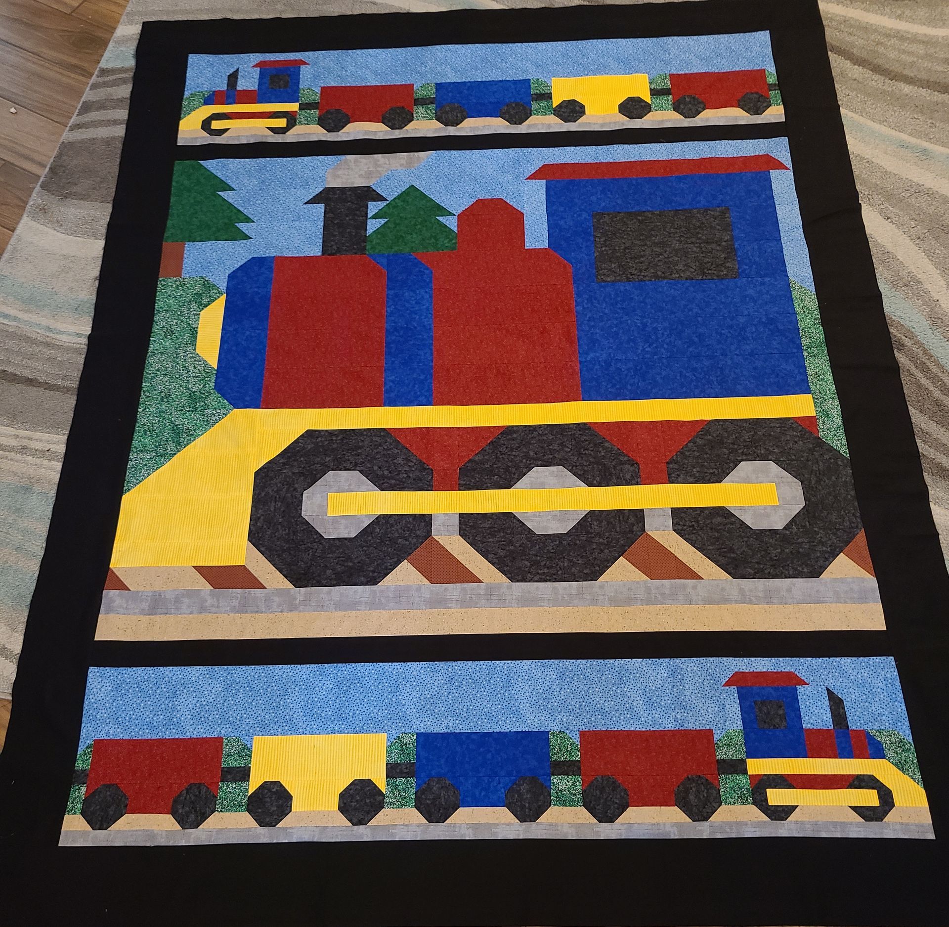 Counted Quilt Train Twin top before quilting