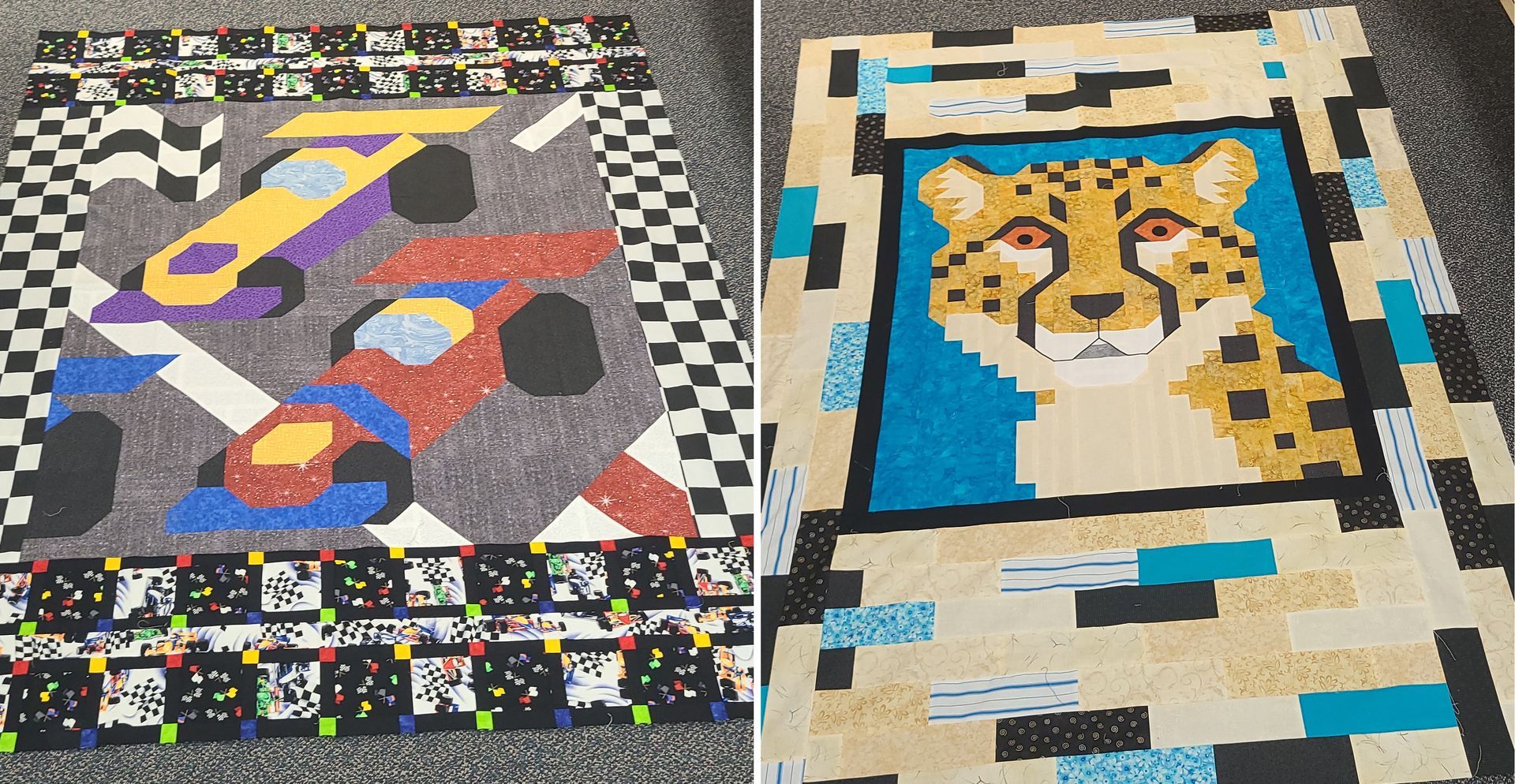 Race Car and Cat Twin quilt tops