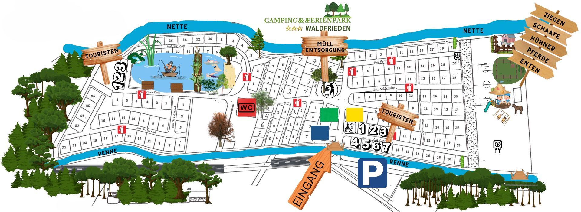 Platzplan Camping & Ferienpark Waldfrieden am Niederrhein. Anklicken und Plan als PDF anzeigen und ausdrucken. Platzplan Camping & Ferienpark Waldfrieden am Niederrhein. Anklicken und Plan als PDF anzeigen und ausdrucken.