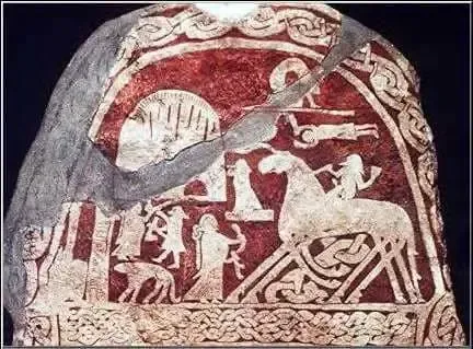 Ódin sur son cheval Sleipnir - Détail de la pierre de Gotland