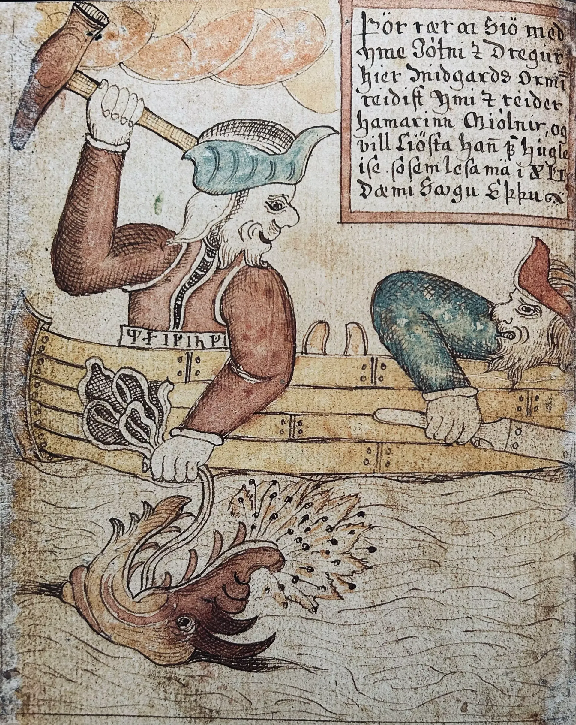 Thor pêchant Jörmungandr - Illustration de l'Edda de Snorri
