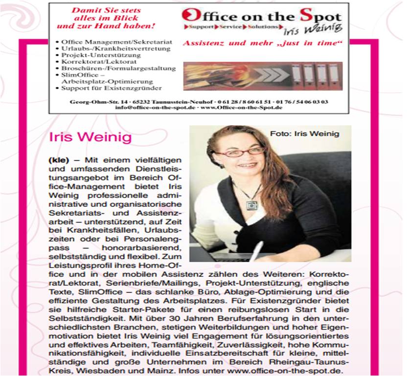 Office on the Spot Iris Weinig ~ Untertaunus-Wochenblatt 11.03.2015