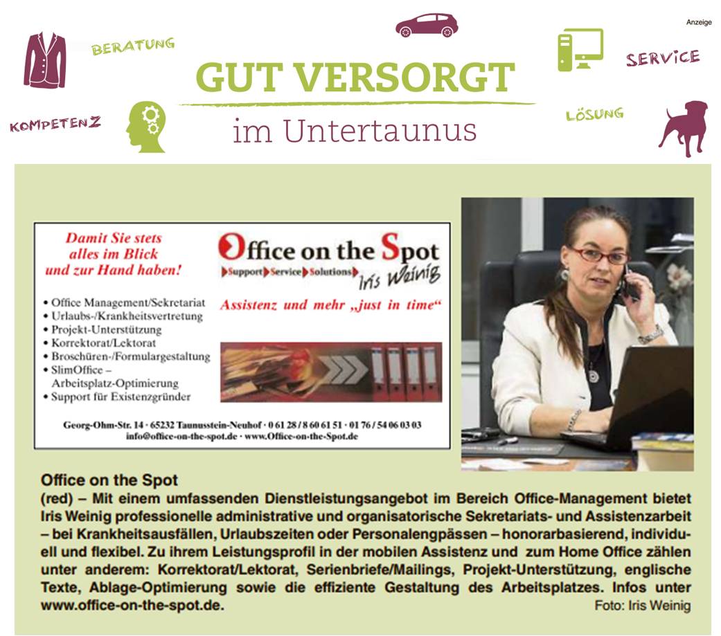 Office on the Spot Iris Weinig ~ Untertaunus-Wochenblatt 25.05.2016