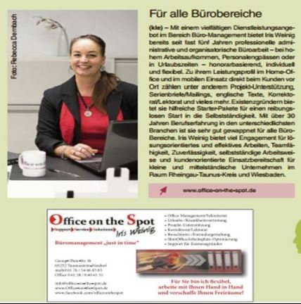 Office on the Spot Iris Weinig ~ Untertaunus-Wochenblatt 01.02.2017