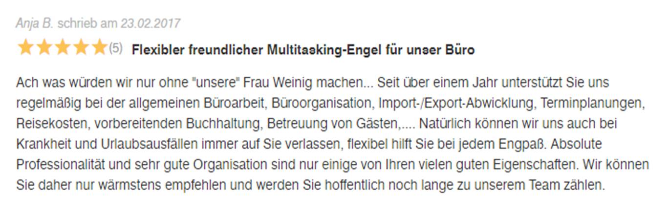 Bewertung des Büroservice Office on the Spot Iris Weinig Bewertung des Büroservice Office on the Spot Iris Weinig