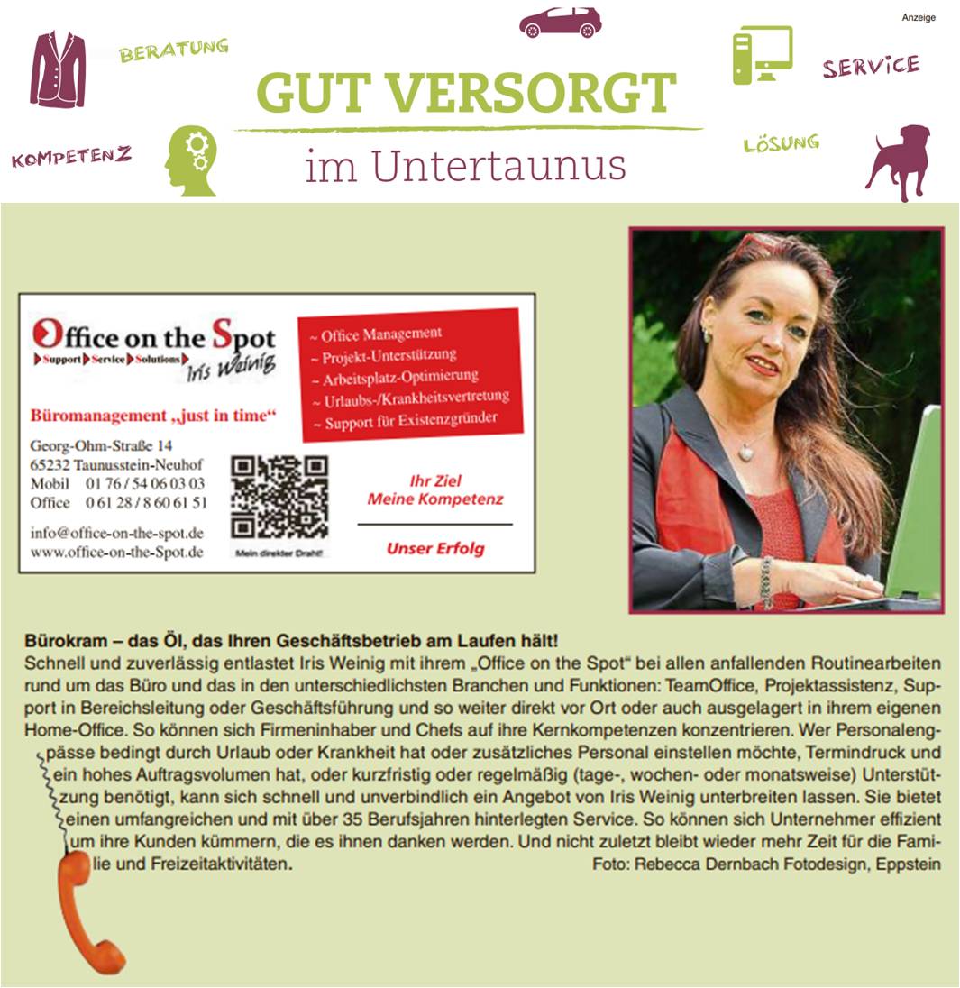 Office on the Spot Iris Weinig ~ Untertaunus-Wochenblatt 24.10.2018