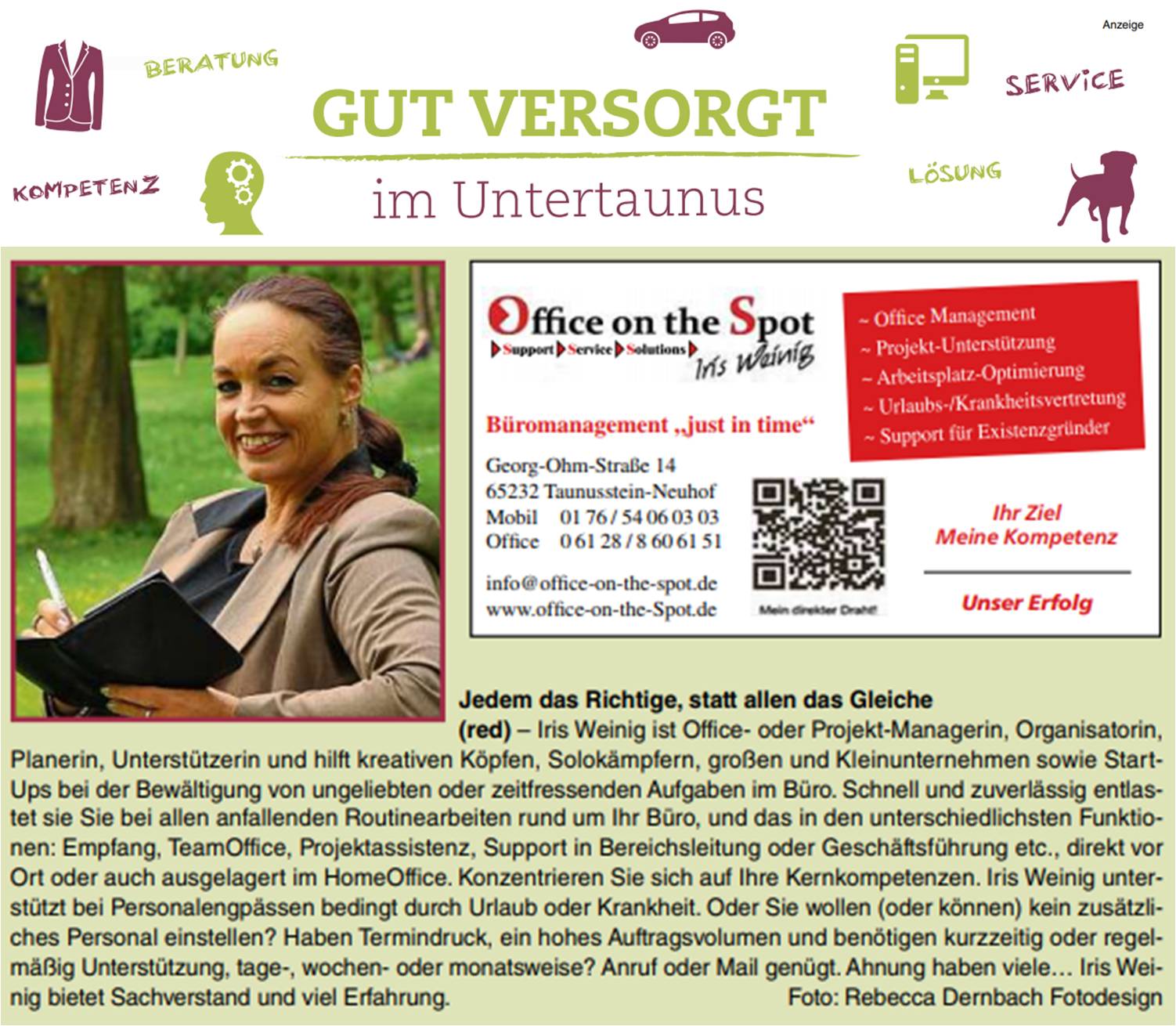 Office on the Spot Iris Weinig ~ Untertaunus-Wochenblatt 13.02.2019 + 29.05.2019