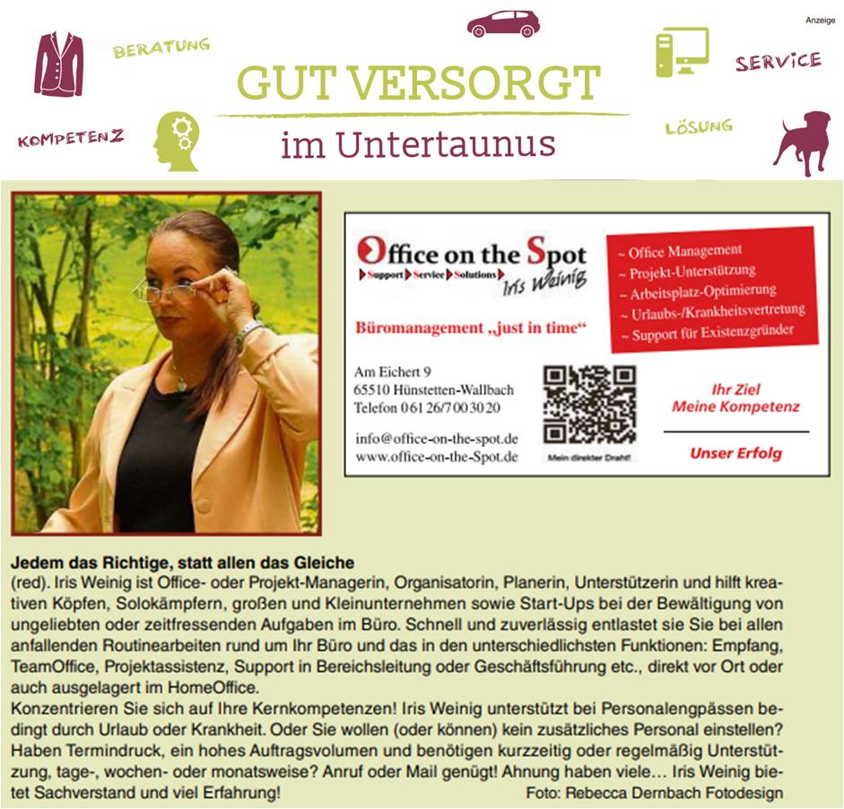 Office on the Spot Iris Weinig ~ Untertaunus-Wochenblatt 13.06.2020