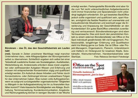 Office on the Spot Iris Weinig - BüroService im Rheingau Taunus Kreis