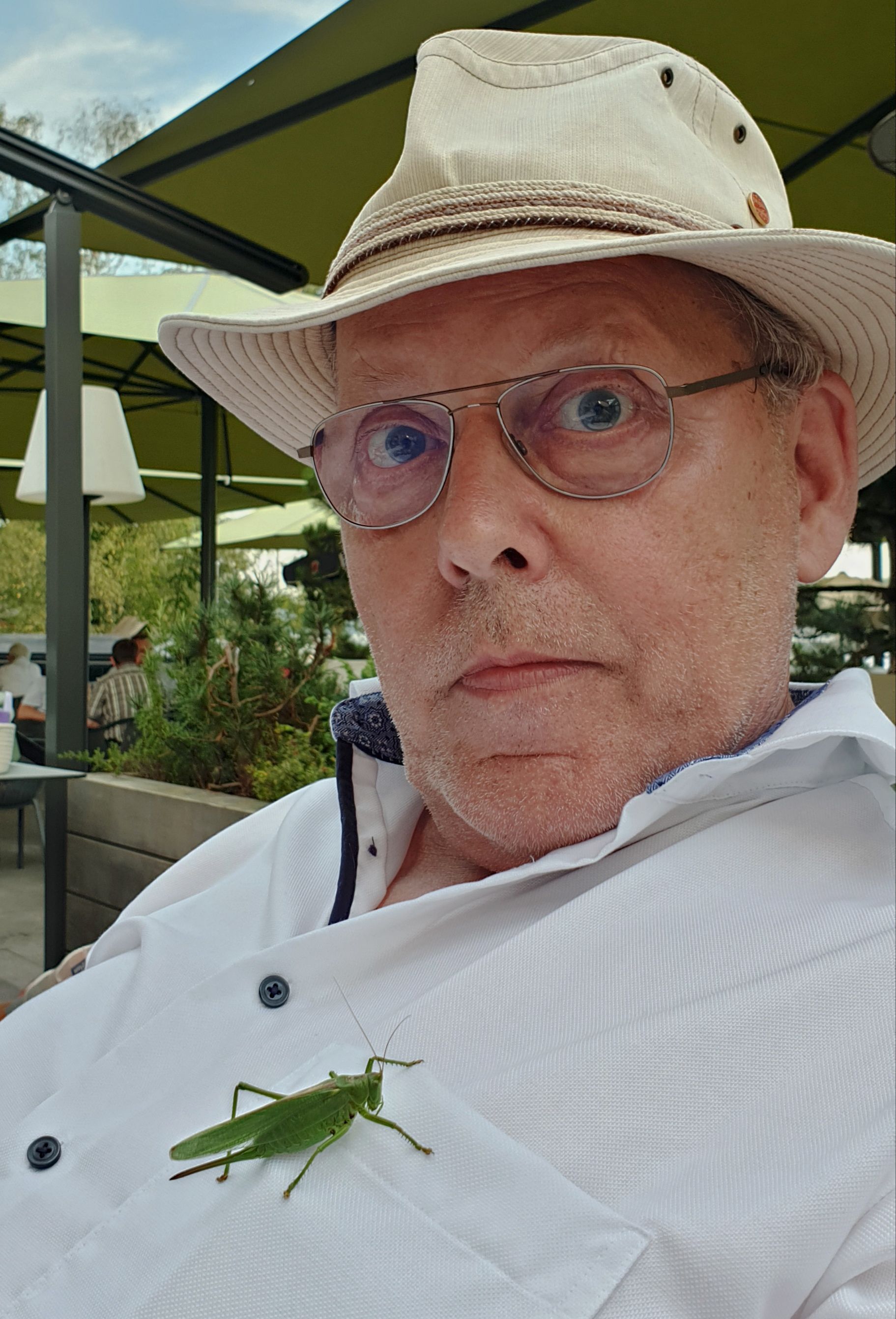 Wolfgang J. Gerlach (Foto: Beate Gerlach) Der Autor und seine Grille