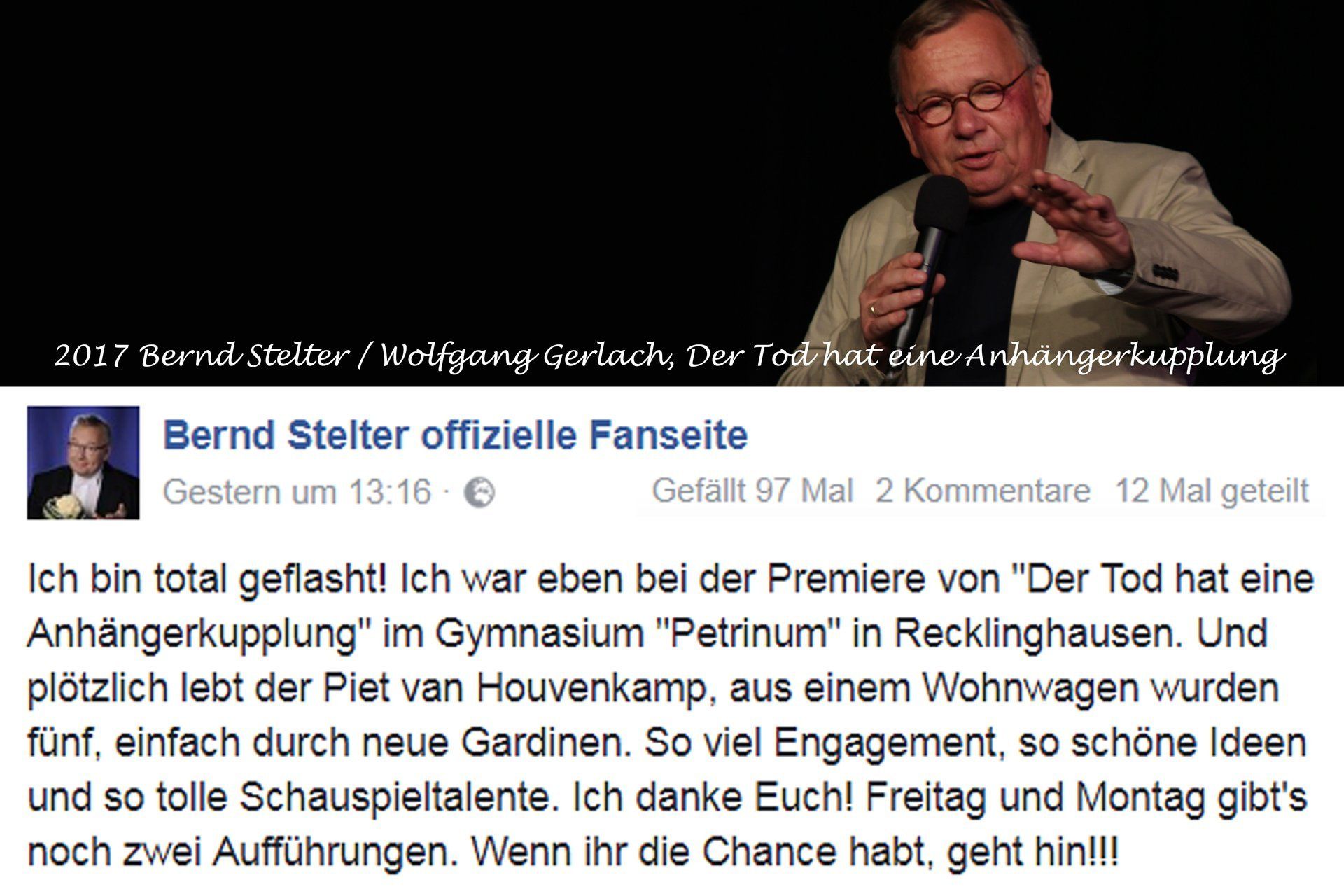 Foto © Wolfgang Gerlach Bernd Stelter bei der Premiere am Gymnasium Petrinum, Recklinghausen
