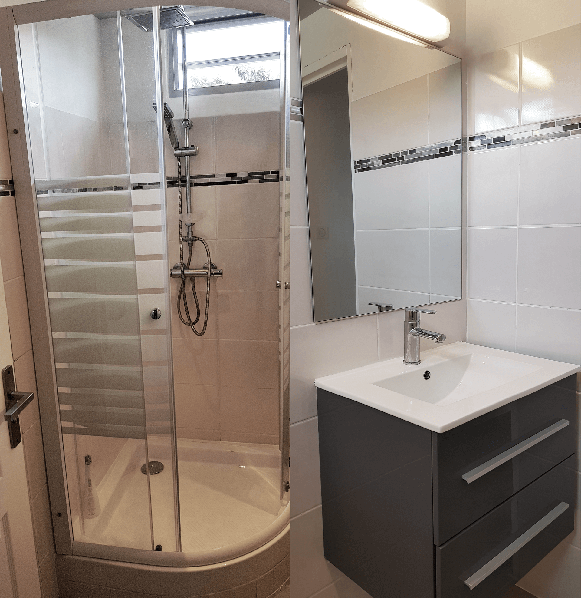 Salle de bain avec cabine de douche. SurlaBaie.fr Location saisonnière avec vue sur la Baie de Fort-de-France. Location de vacances à Ducos.
