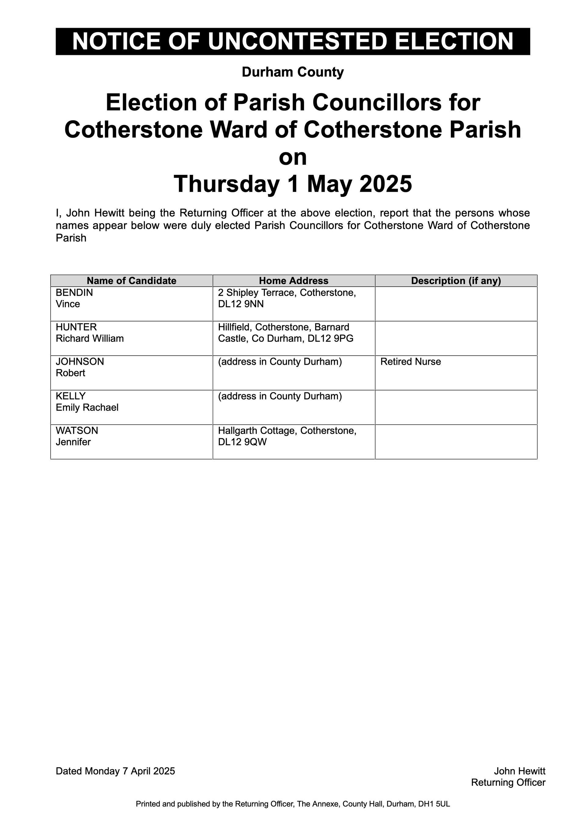 Notice of Election