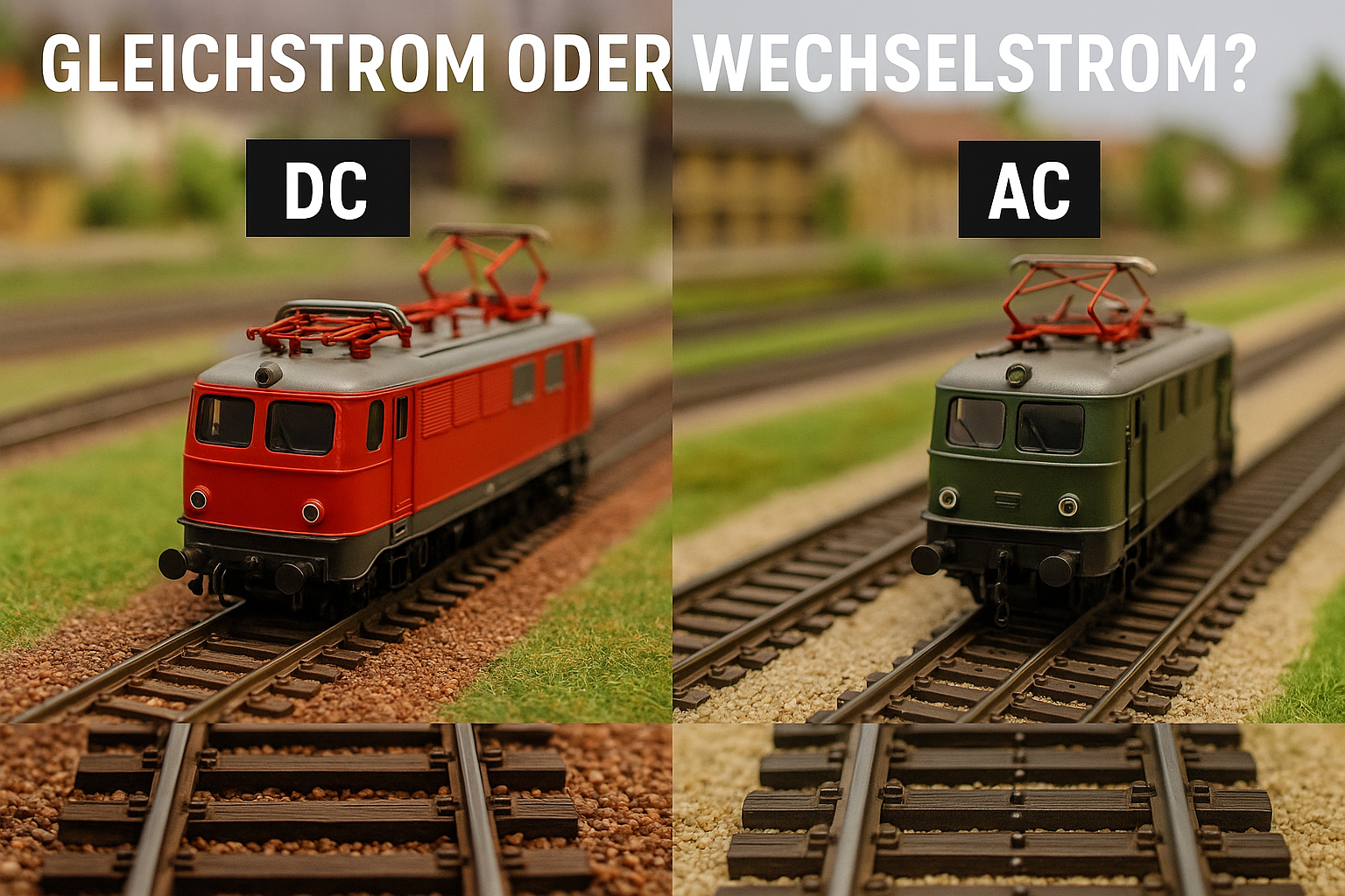 Eine Gleichstrom-Modellbahn (DC) und Wechselstom-Modellbahn (AC)