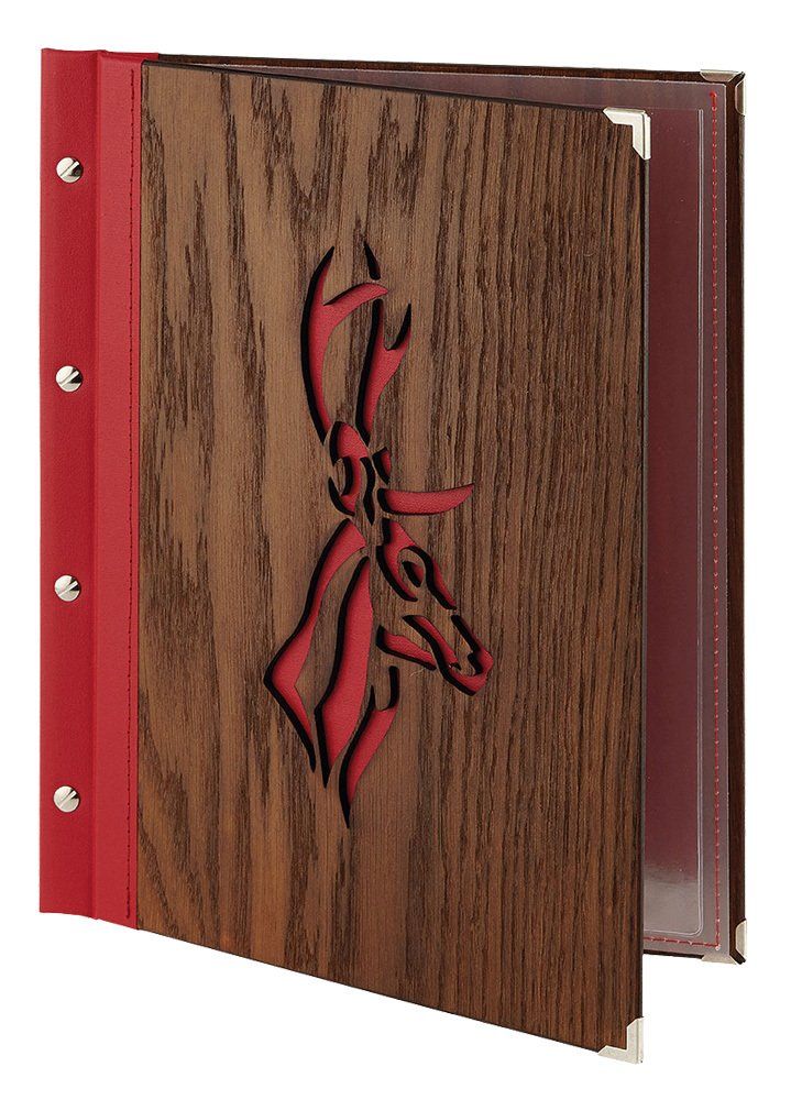speisekarte aus Holz select woody mit logo im cutout