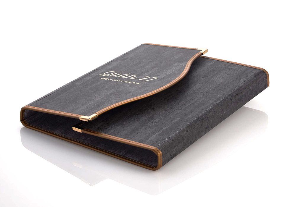 Zimmermappe King in Weichleder in Korkoptik Graumit Logodruck