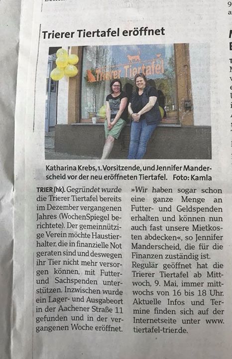 Bericht Wochenspiegel Trierer Tiertafel vom 04.05.2018