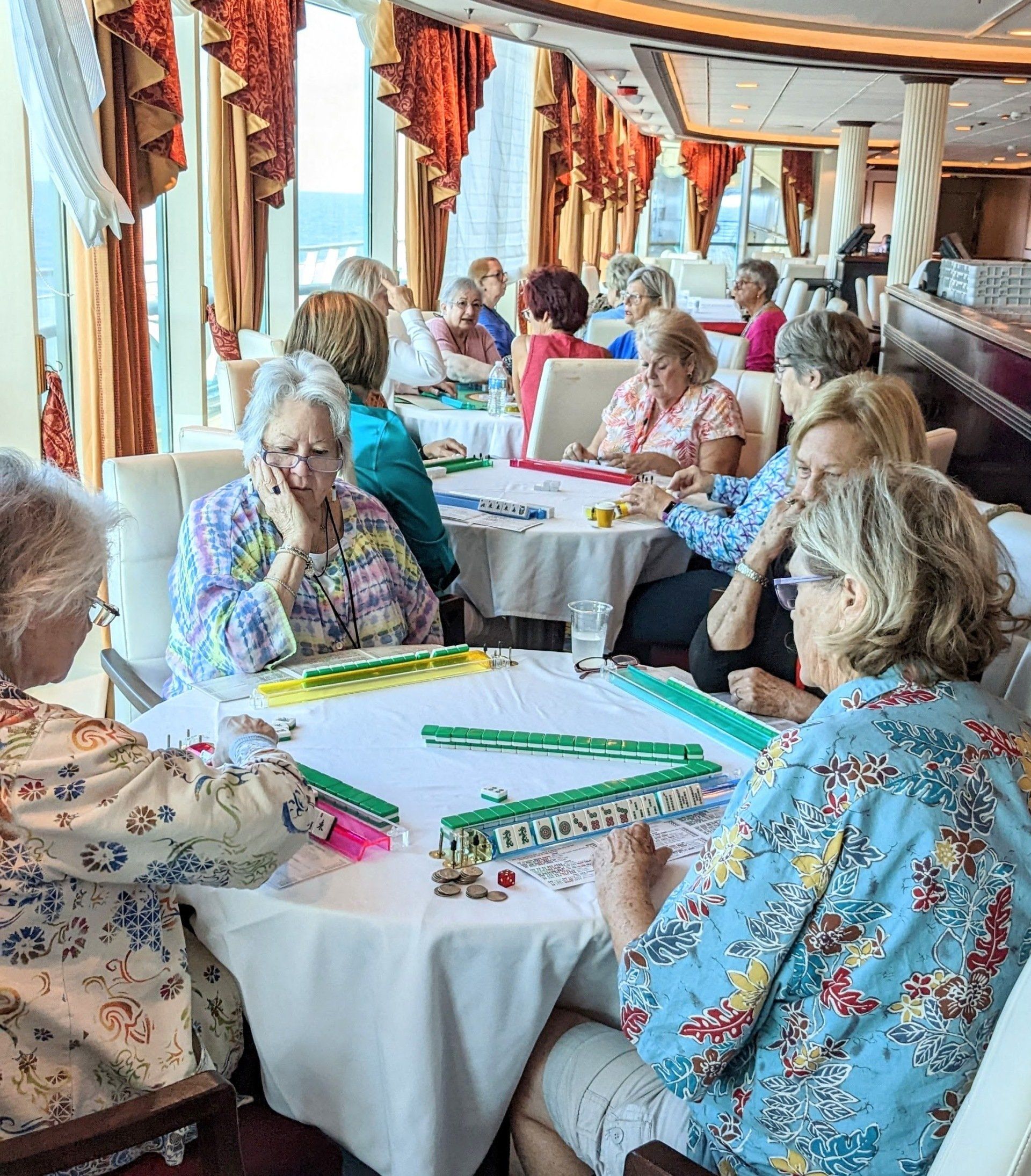 Sea Gals playing Mah Jongg in dining room of cruise ship-2022
