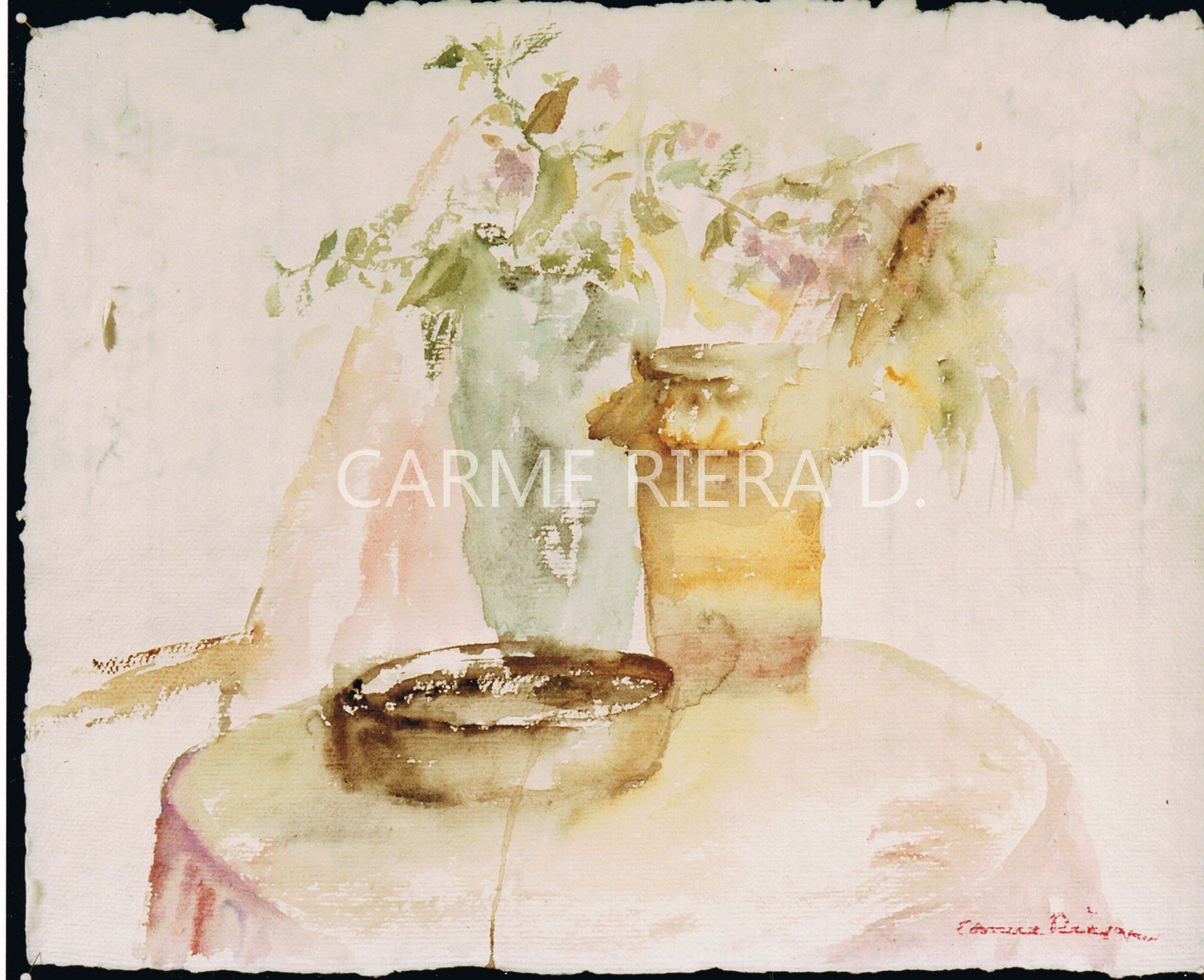 Enseres de la vida cotidiana, acuarela, época figurativa