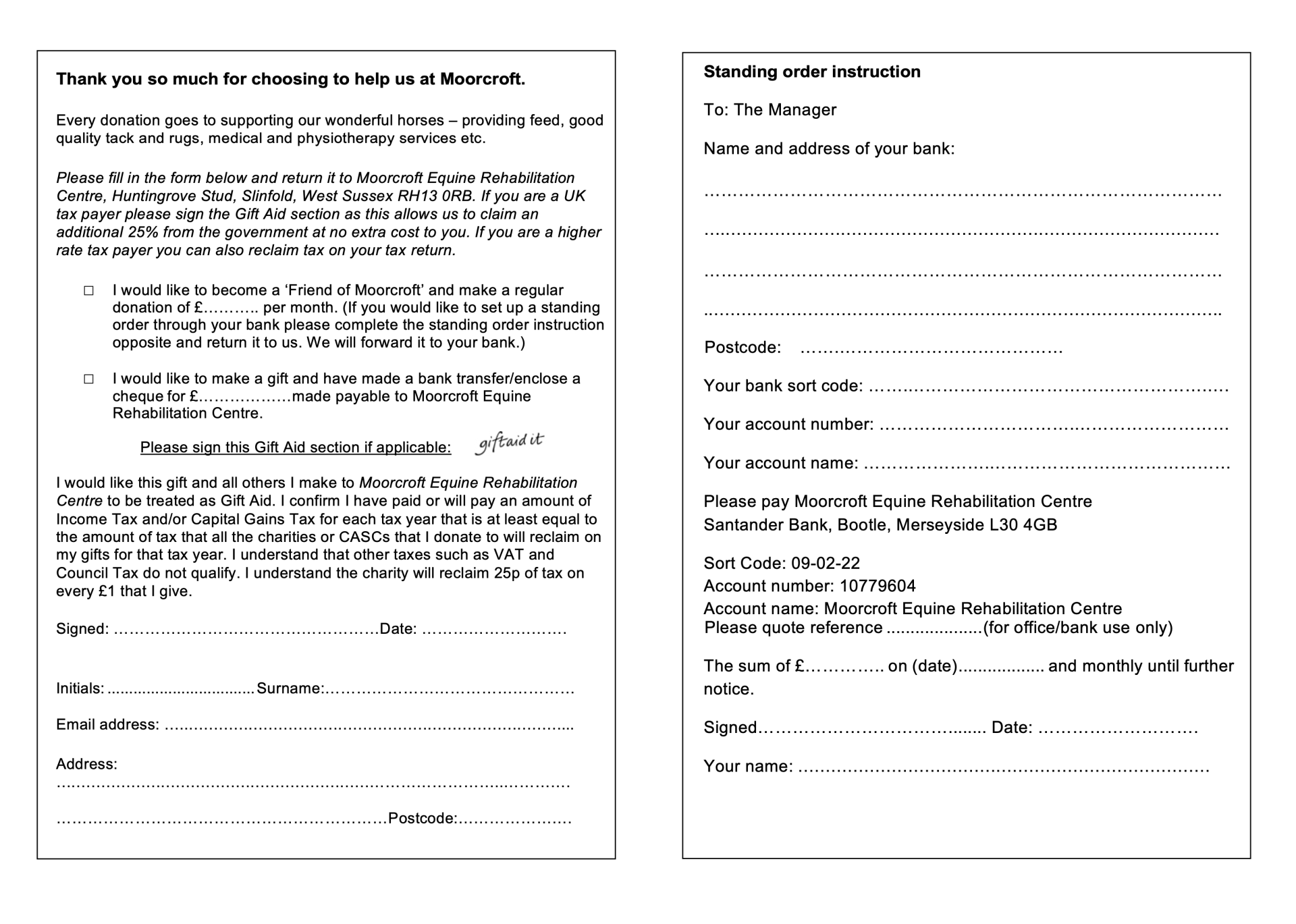 Moorcroft Donation Form