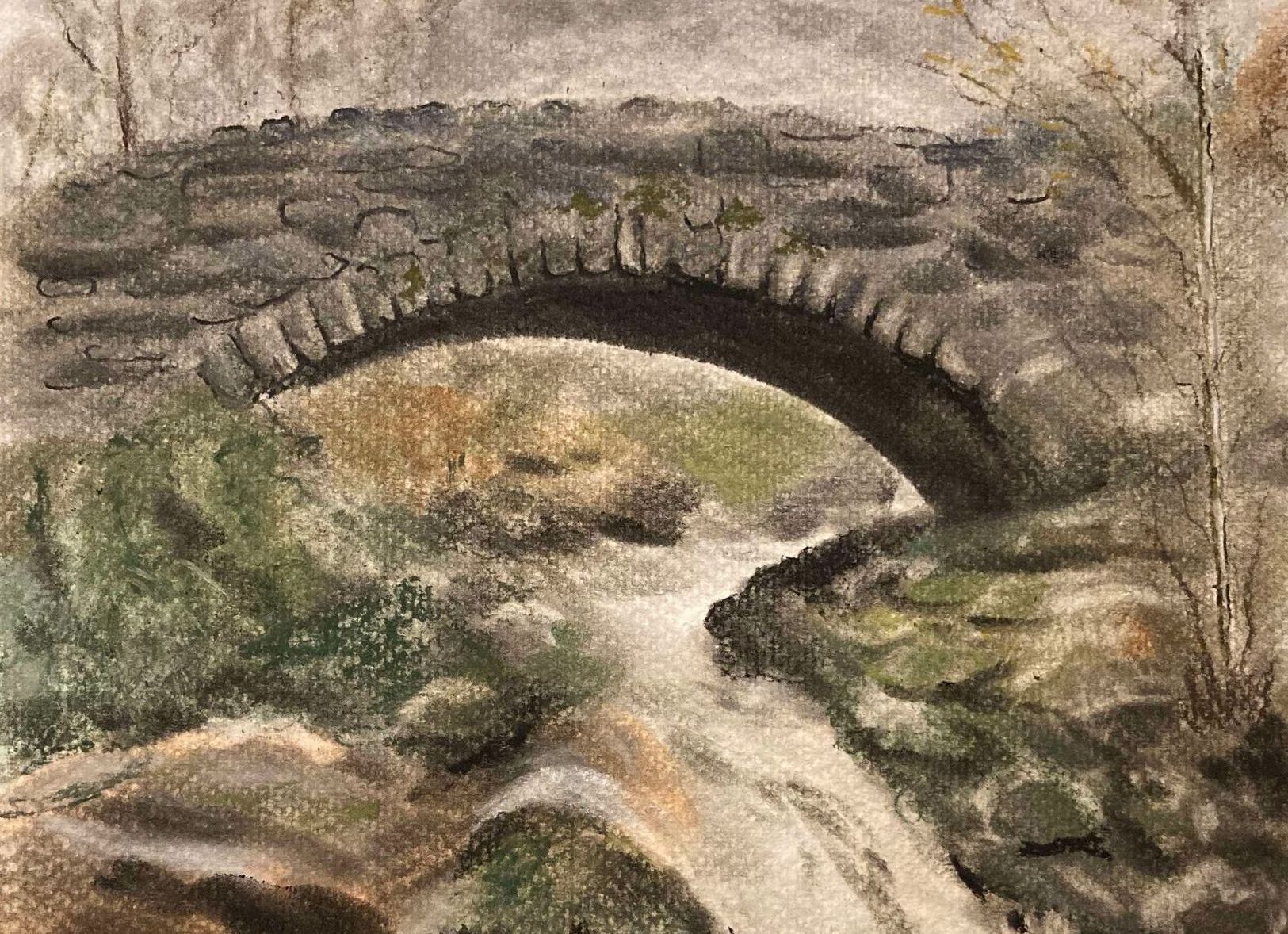 pan pastel painting of ashness bridge near keswick in the Lake district by lancaster artist lidia ranns