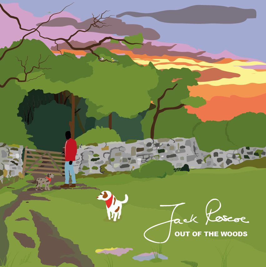 This is the debut album cover design for Jack Roscoe music, out of the woods.
A flat colour graphic illustration loosely based on the view of the wooded area near grange over sands in the lake district.
