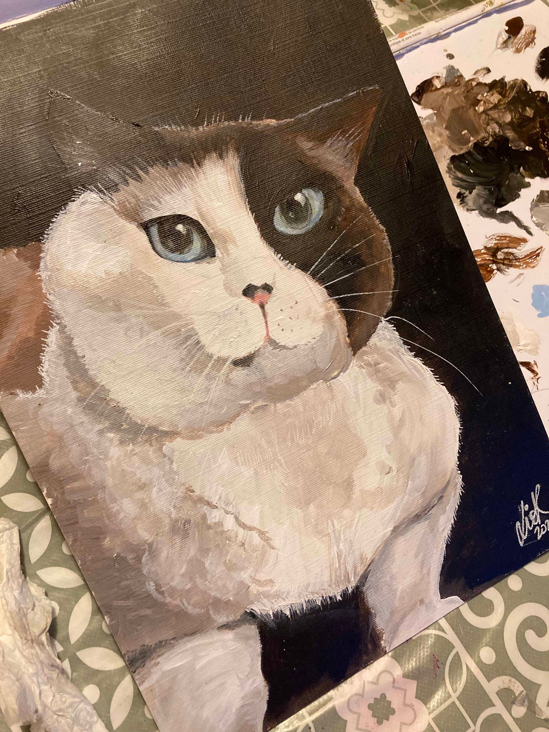 Cat portraits painted by Lidia Ranns Lancaster and Morecambe artist. Acrylic on paper