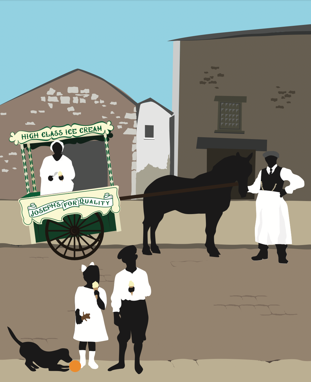 josephs ices in kirby lonsdale with a horse drawn ice cream cart