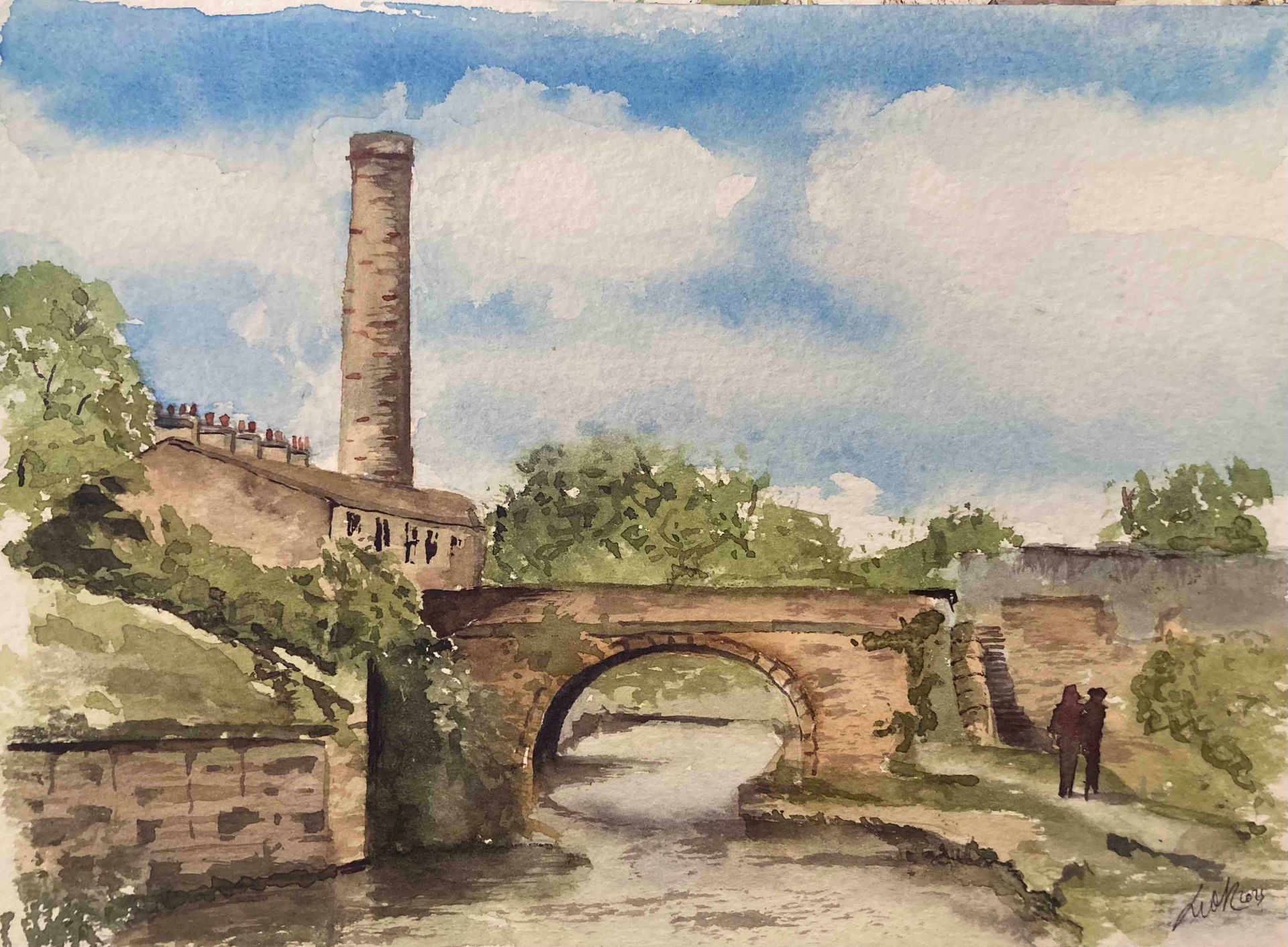 This Image Is copyright a bold, and vibrant art in Lancashire with a watercolour painting of the canal at Weavers Triangle in Burnley watercolour painting of the canal at weavers triangle in burnley by lancashire artist lidia ranns