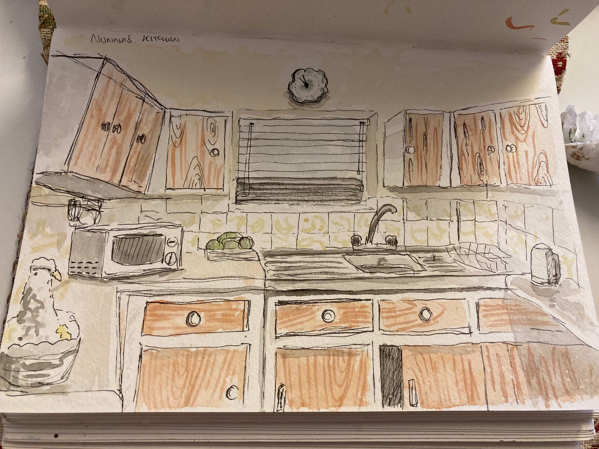 A quick sketch of mums ace kitchen line and wash sketch of a typical 1960's kitchen.