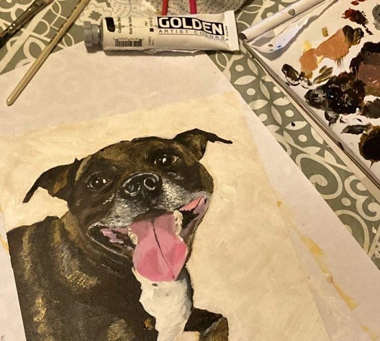 Pet portraits in acrylic paint. This is a dog portrait