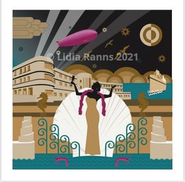 Venus of morecambe. Art deco style Roman goddess Venus in morecambe with the midland hotel and art deco styled illustration