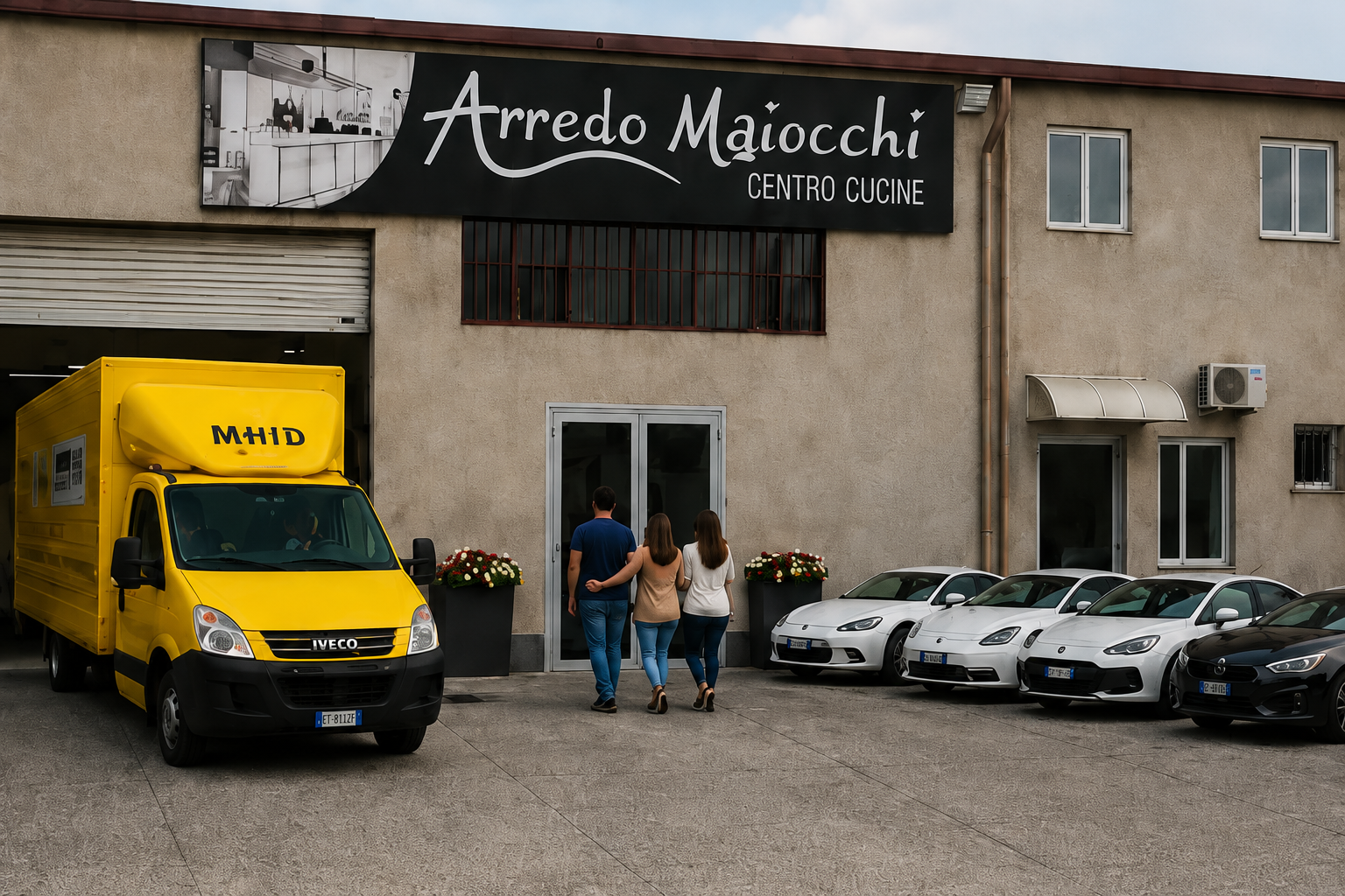 Showroom MHID a Motta Vigana con furgone giallo