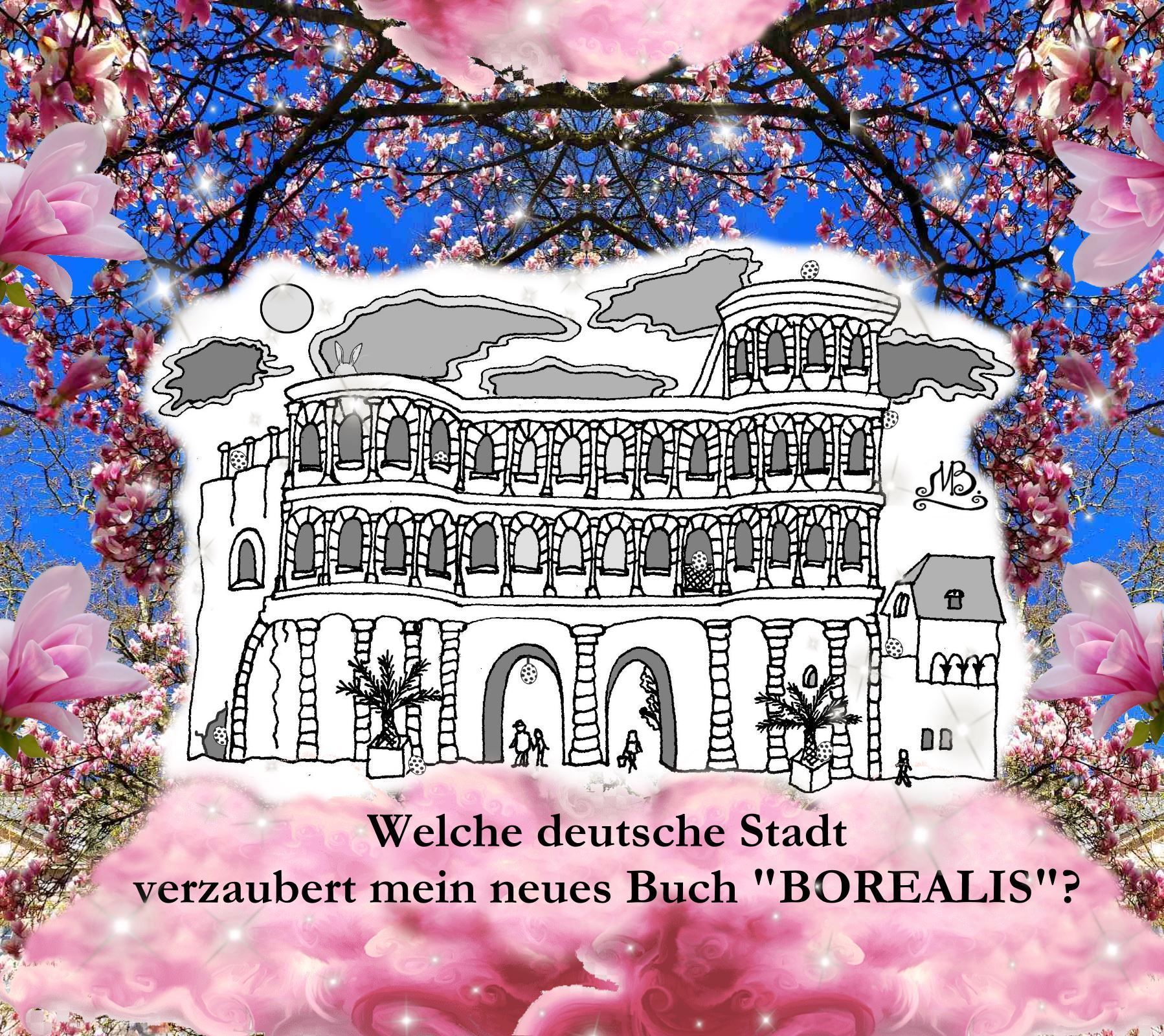 Trier Porta Nigra Blühende Magnolien