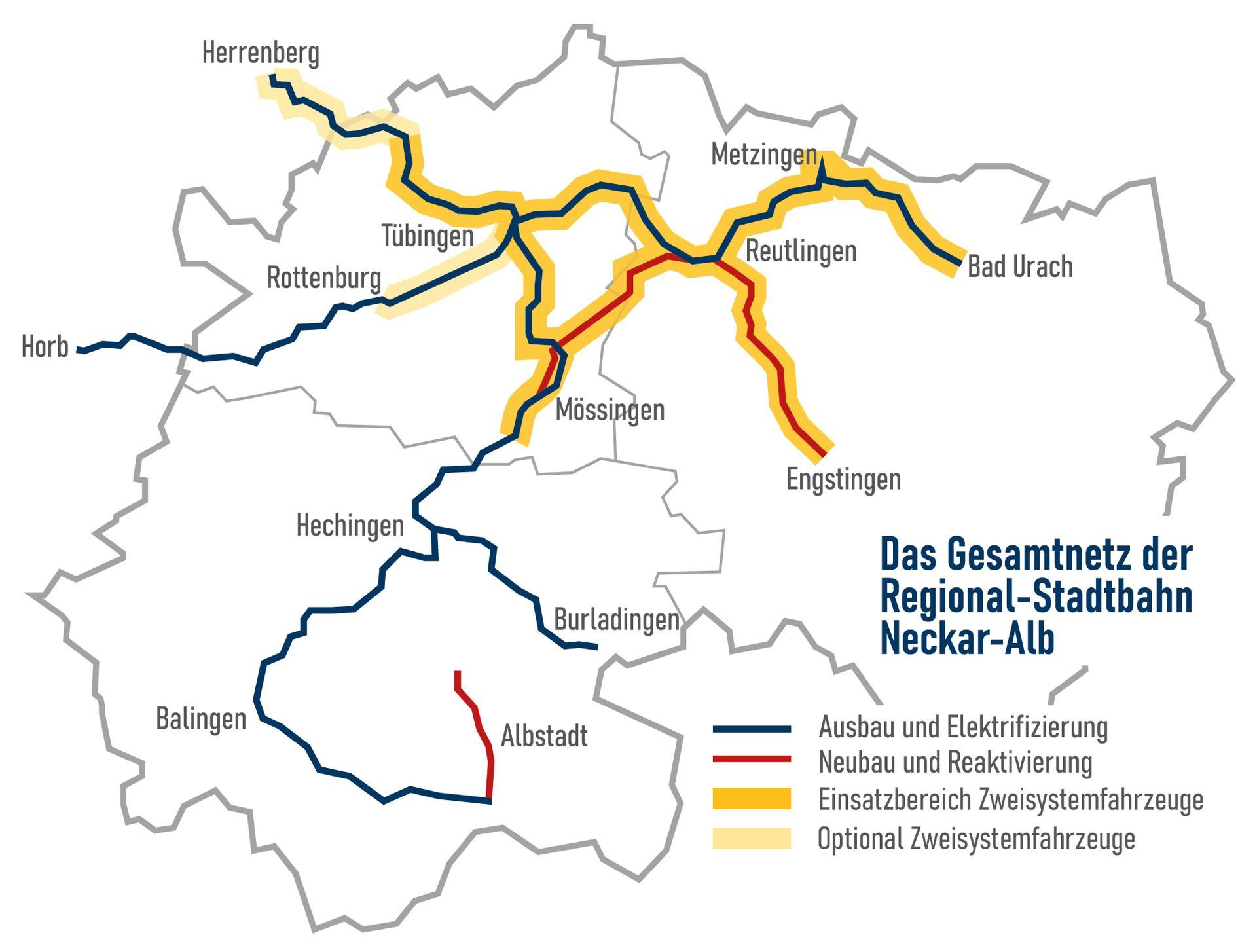 Das Gesamtnetz der Regional-Stadtbahn Neckar-Alb