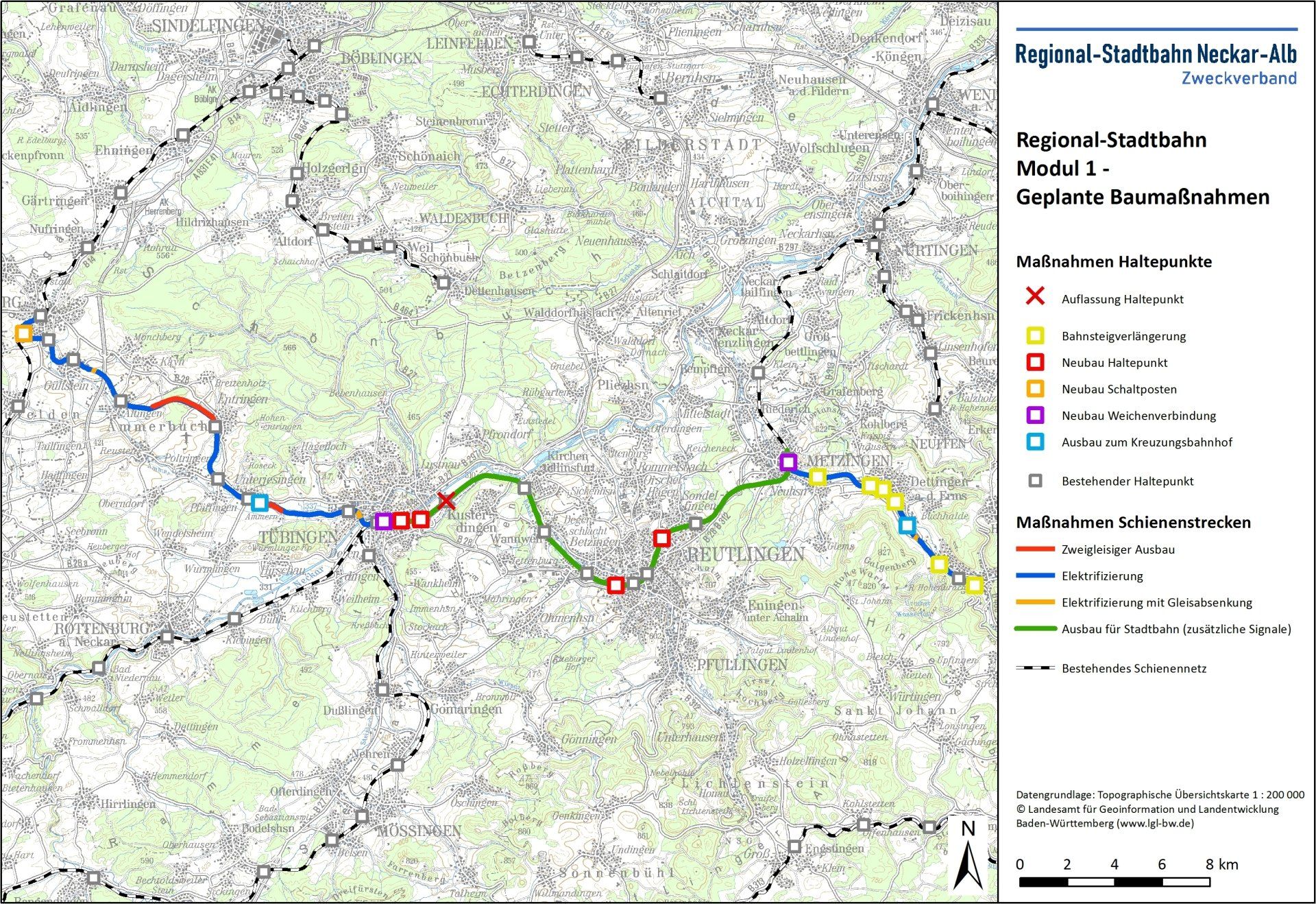 Abbildung der Strecken im Modul 1 und den geplanten Baumaßnahmen