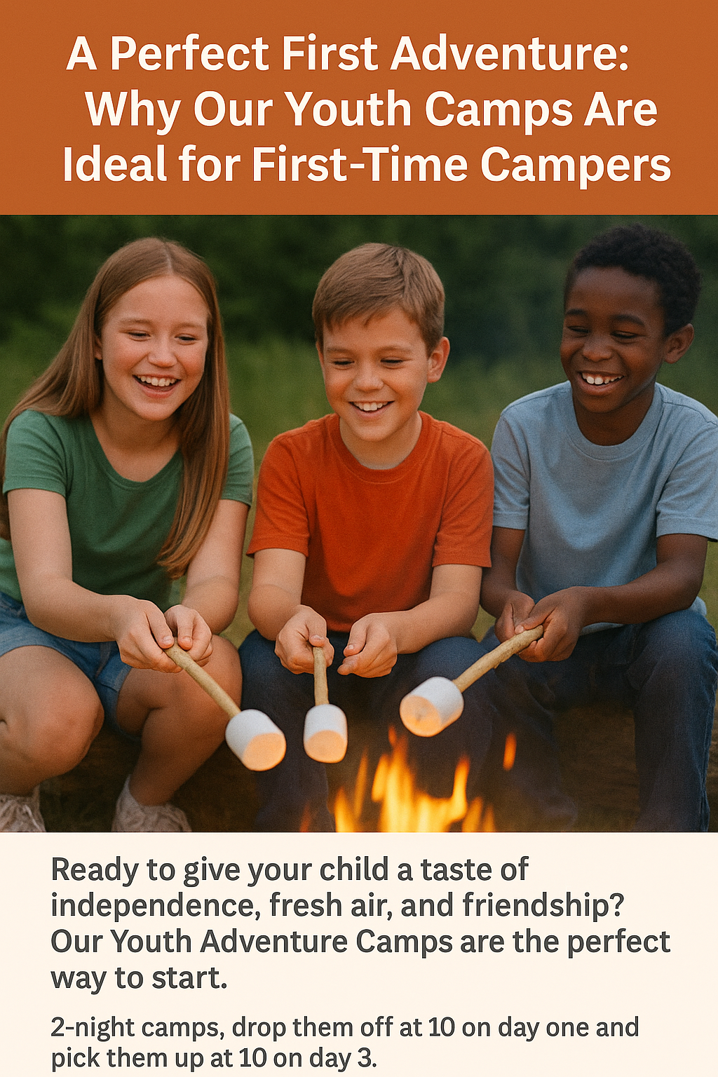 Looking for your child’s first step into independence? Our 2-night Youth Adventure Camps are perfect