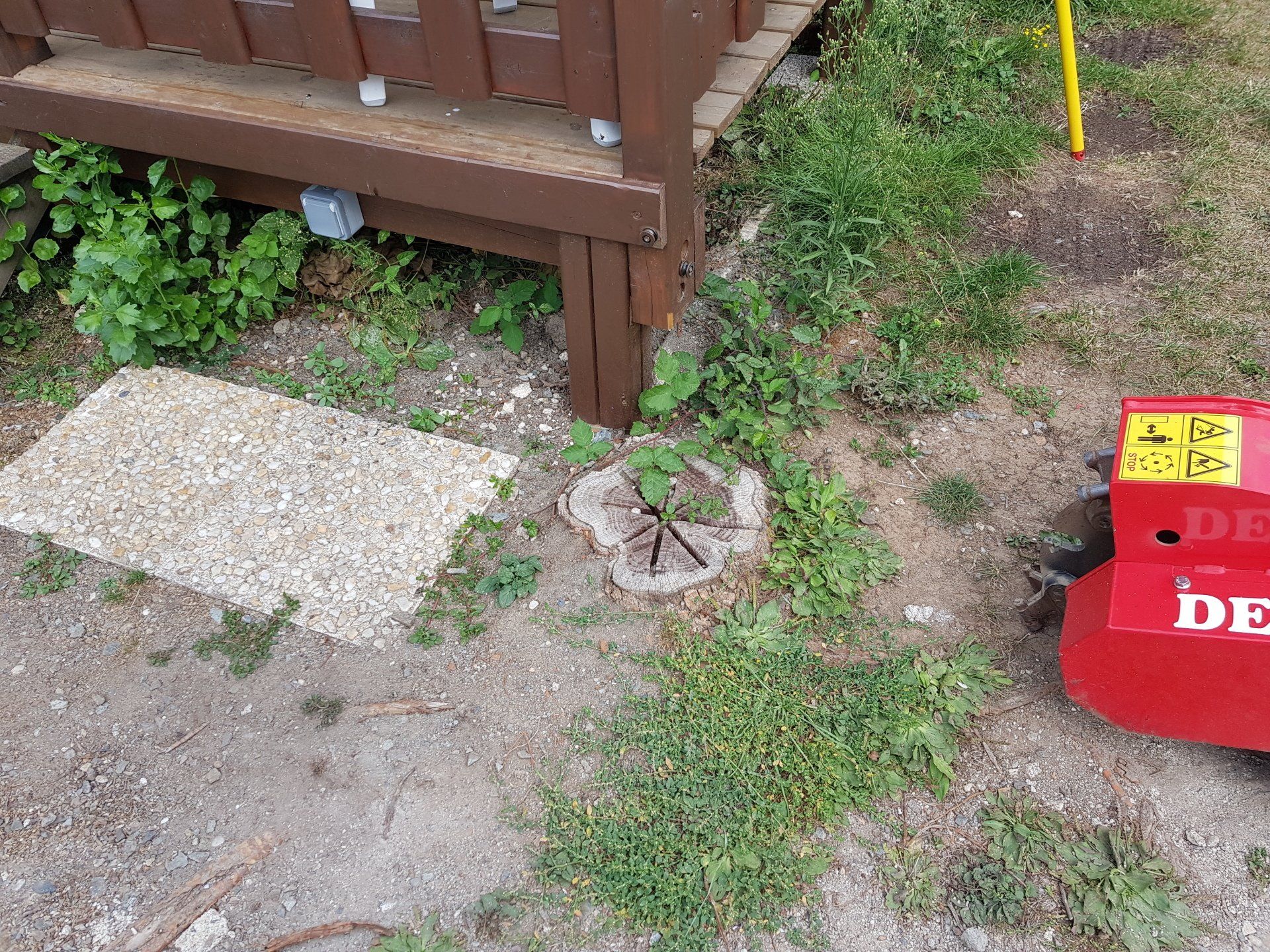 Avant travail Une souche sous la terrasse..