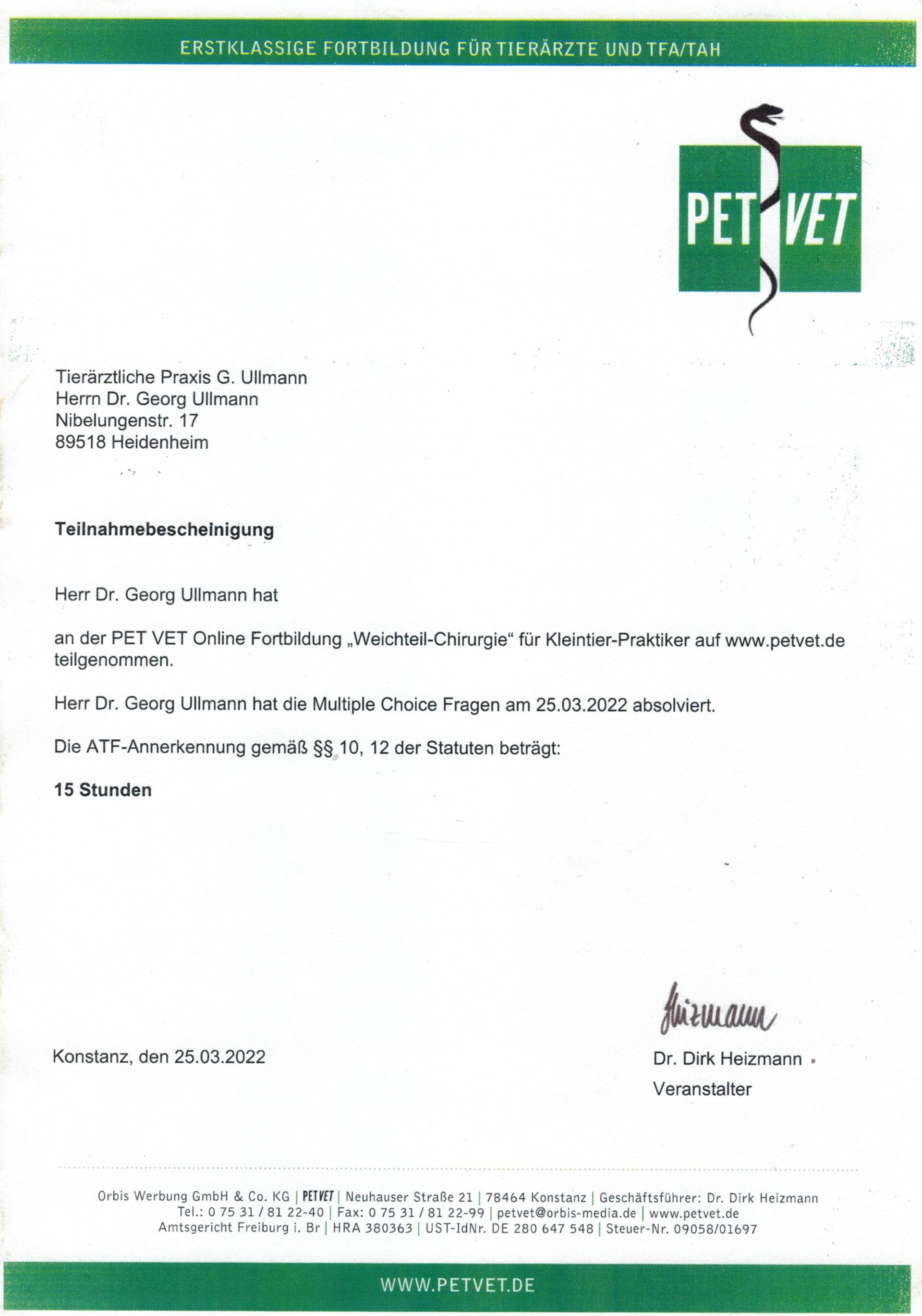 PET VET Frühjahr 2022  Kleintier-Praktiker Weichteil-Chirurgie     15 ATF-Stunden für Kleintier-Praktiker