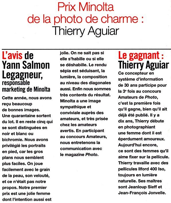 Thierry Aguiar lauréat du concours mondial du magazine Photo catégorie charme