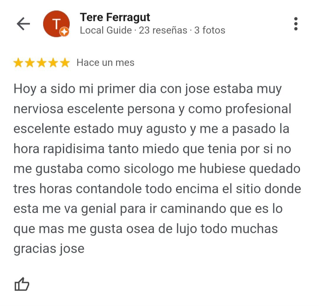 Opinión de Tere de psicólogo Online en Google my business