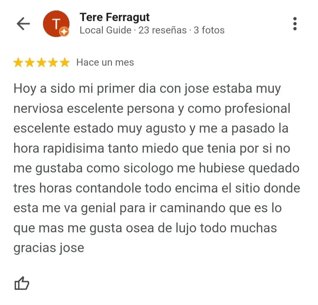 Opinión de Tere de psicólogo en Castellón especializado en Ansiedad en Google my business