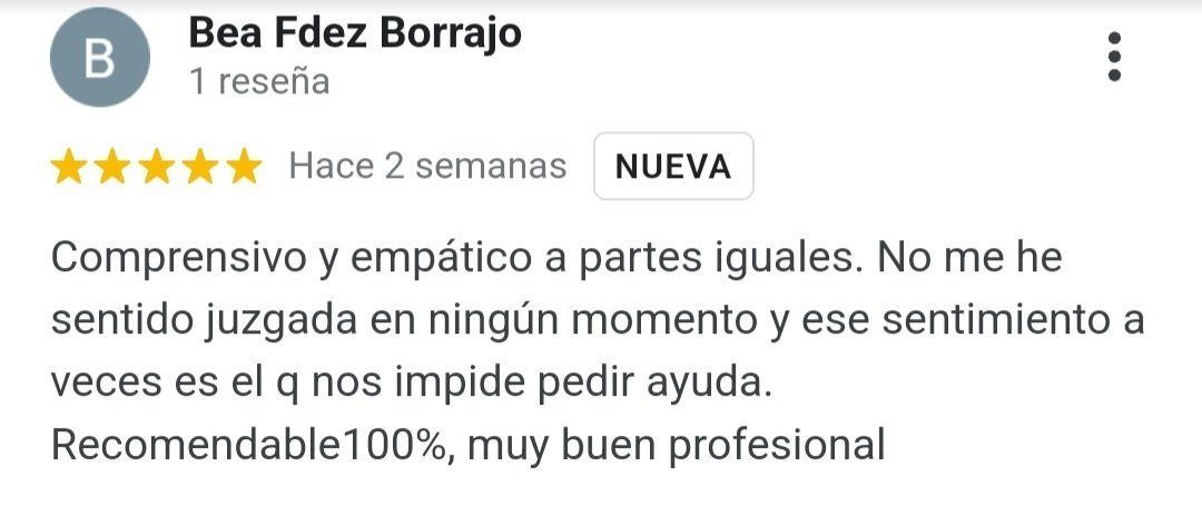 Opinión de Bea de psicólogo en Castellón en Google my business