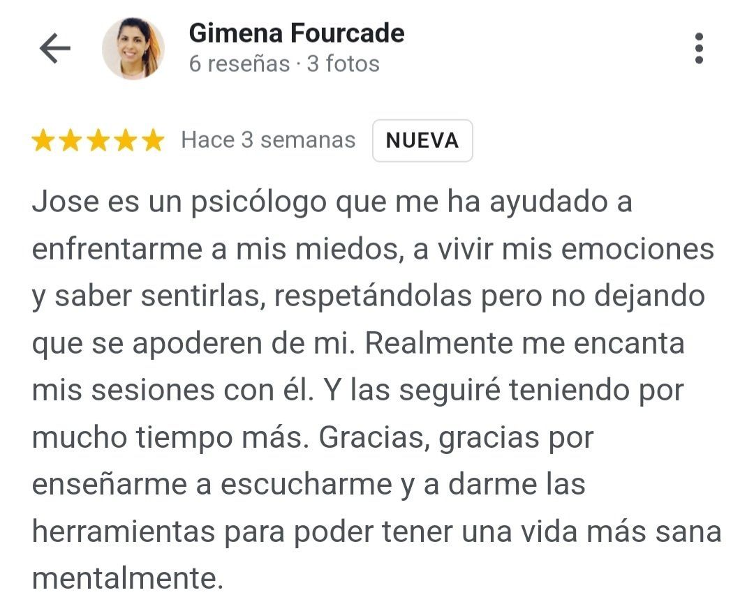 Opinión de Gimena de psicólogo en Castellón especializado en baja autoestima en Google my business