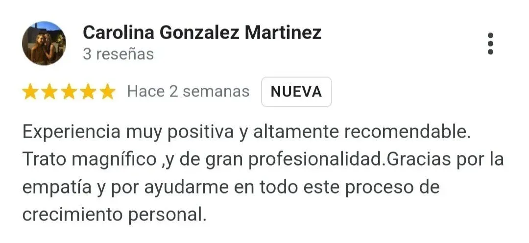 Opinión de Carolina de psicólogo en Castellón especializado en Coaching en Google my business