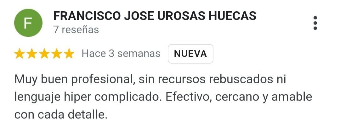 Opinión de Francisco de psicólogo en Google my business